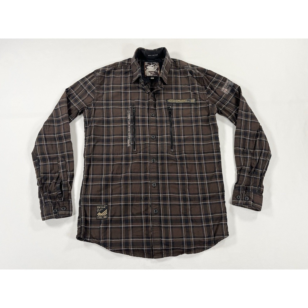 Twills Mens Plaid Button Up Shirt S Brown Military Tactical Utility Cyberpunk